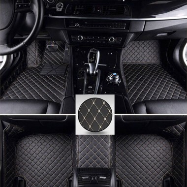 Black and Beige Stitching Luxury Leather Diamond Car Floor Mats Manufacturers