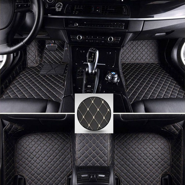 Black and Beige Stitching Luxury Leather Diamond Car Floor Mats Manufacturers Black and Beige Stitching Luxury Leather Diamond Car Floor Mats Manufacturers