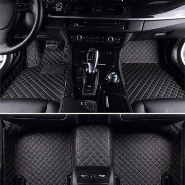 Black and Beige Stitching Luxury Leather Diamond Car Floor Mats Manufacturers