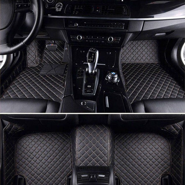 Black and Beige Stitching Luxury Leather Diamond Car Floor Mats Manufacturers Black and Beige Stitching Luxury Leather Diamond Car Floor Mats Manufacturers