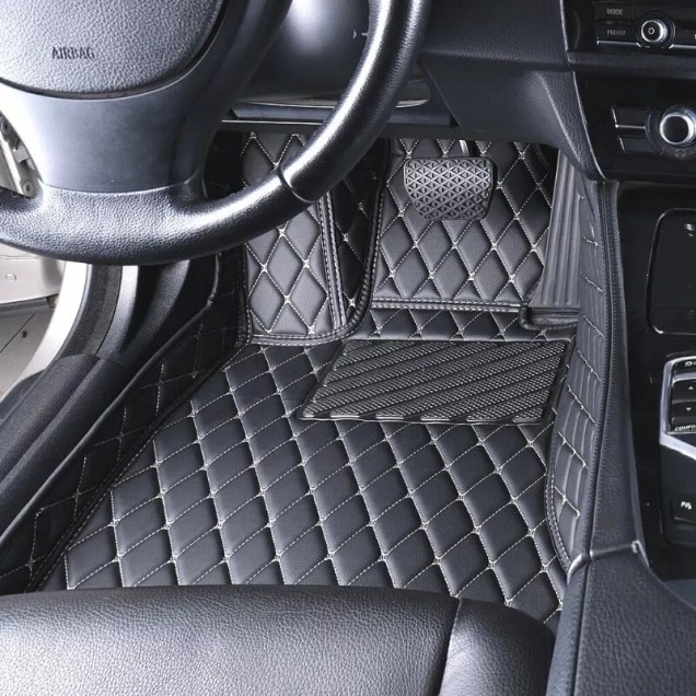 Black and Beige Stitching Luxury Leather Diamond Car Floor Mats Manufacturers Black and Beige Stitching Luxury Leather Diamond Car Floor Mats Manufacturers