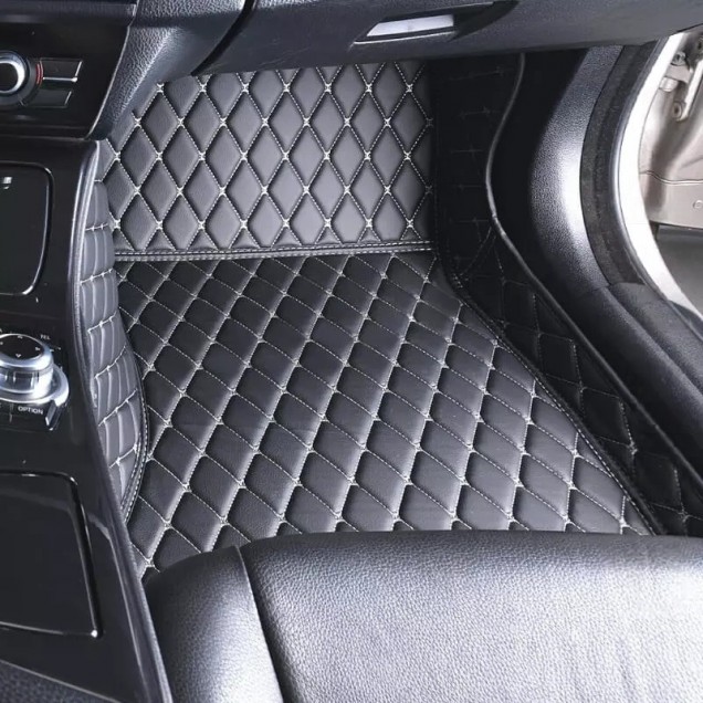 Black and Beige Stitching Luxury Leather Diamond Car Floor Mats Manufacturers Black and Beige Stitching Luxury Leather Diamond Car Floor Mats Manufacturers