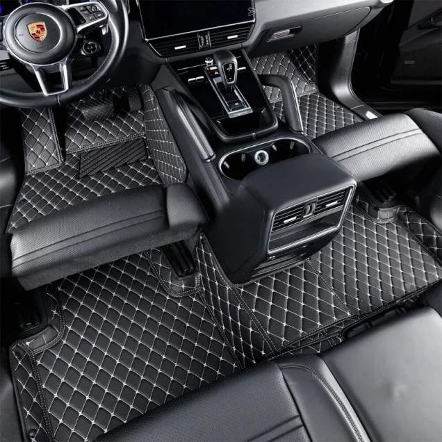 Black and Beige Stitching Luxury Leather Diamond Car Floor Mats Manufacturers Black and Beige Stitching Luxury Leather Diamond Car Floor Mats Manufacturers