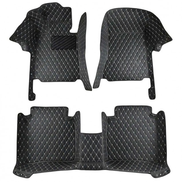 Black and Beige Stitching Luxury Leather Diamond Car Floor Mats Manufacturers Black and Beige Stitching Luxury Leather Diamond Car Floor Mats Manufacturers