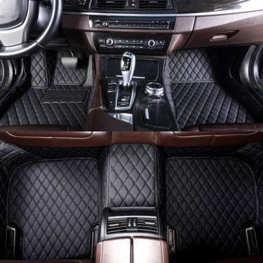 Black and Black Stitching Luxury Leather Diamond Car Floor Mats Manufacturers