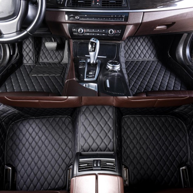 Black and Black Stitching Luxury Leather Diamond Car Floor Mats Manufacturers Black and Black Stitching Luxury Leather Diamond Car Floor Mats Manufacturers