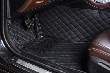 Black and Black Stitching Luxury Leather Diamond Car Floor Mats Manufacturers