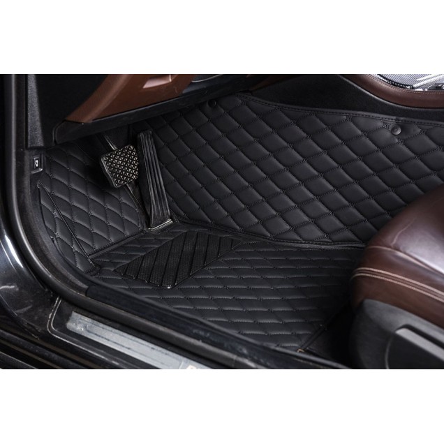 Black and Black Stitching Luxury Leather Diamond Car Floor Mats Manufacturers Black and Black Stitching Luxury Leather Diamond Car Floor Mats Manufacturers