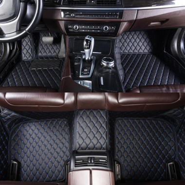 Black and Blue Stitching Luxury Leather Diamond Car Floor Mats Manufacturers
