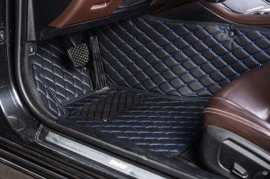 Black and Blue Stitching Luxury Leather Diamond Car Floor Mats Manufacturers