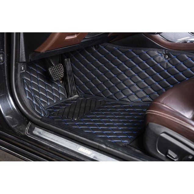 Black and Blue Stitching Luxury Leather Diamond Car Floor Mats Manufacturers Black and Blue Stitching Luxury Leather Diamond Car Floor Mats Manufacturers