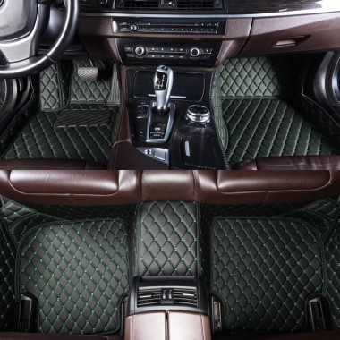 Black and Green Stitching Luxury Leather Diamond Car Floor Mats Manufacturers