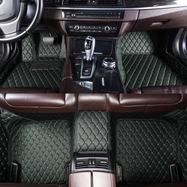 Black and Green Stitching Luxury Leather Diamond Car Floor Mats Manufacturers Black and Green Stitching Luxury Leather Diamond Car Floor Mats Manufacturers