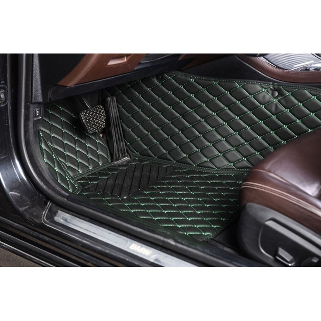 Black and Green Stitching Luxury Leather Diamond Car Floor Mats Manufacturers Black and Green Stitching Luxury Leather Diamond Car Floor Mats Manufacturers