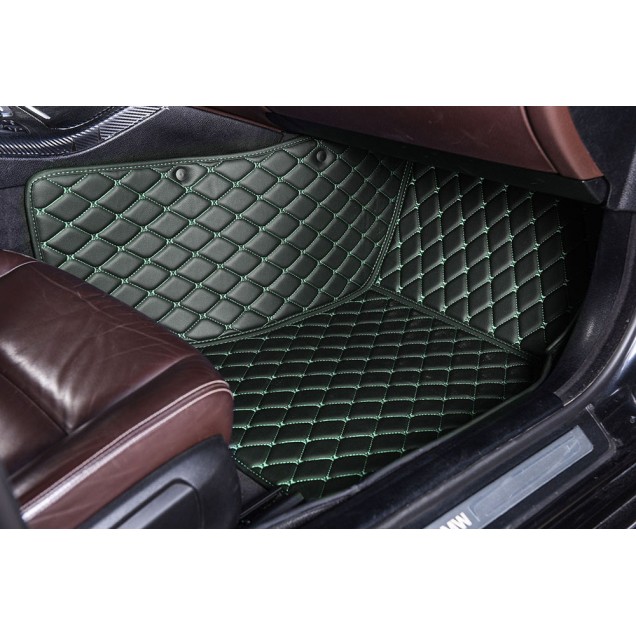 Black and Green Stitching Luxury Leather Diamond Car Floor Mats Manufacturers Black and Green Stitching Luxury Leather Diamond Car Floor Mats Manufacturers