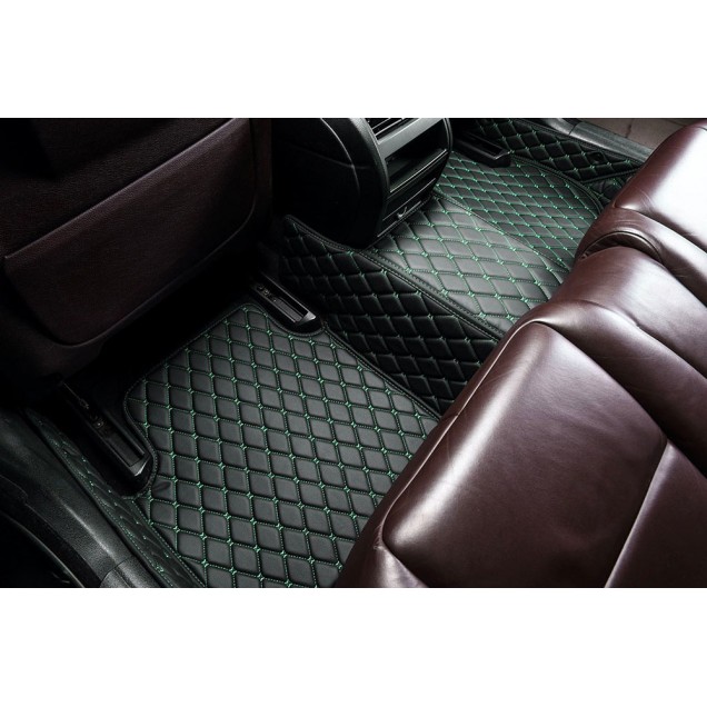 Black and Green Stitching Luxury Leather Diamond Car Floor Mats Manufacturers Black and Green Stitching Luxury Leather Diamond Car Floor Mats Manufacturers