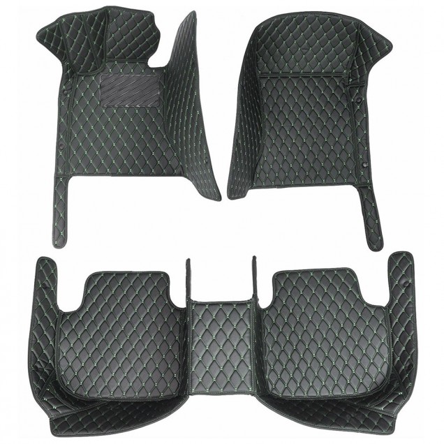 Black and Green Stitching Luxury Leather Diamond Car Floor Mats Manufacturers Black and Green Stitching Luxury Leather Diamond Car Floor Mats Manufacturers