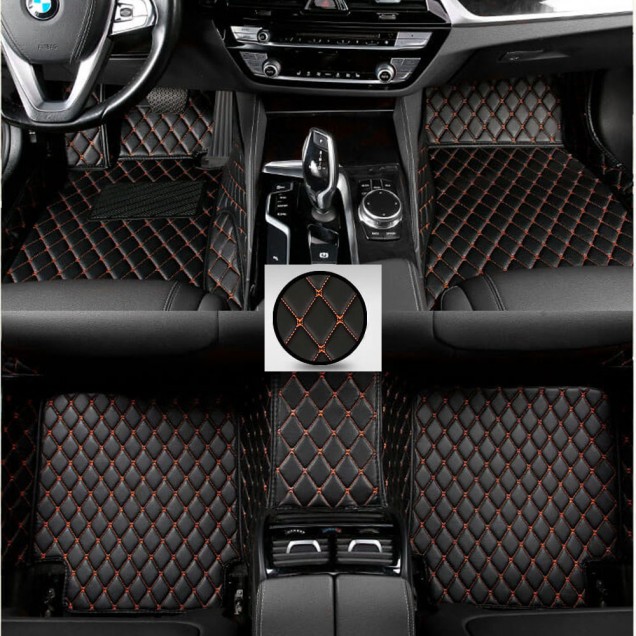 Black and Orange Stitching Luxury Leather Diamond Car Floor Mats Manufacturers Black and Orange Stitching Luxury Leather Diamond Car Floor Mats Manufacturers