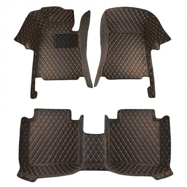 Black and Orange Stitching Luxury Leather Diamond Car Floor Mats Manufacturers