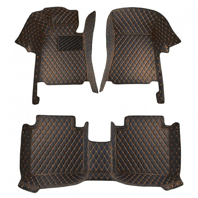 Black and Orange Stitching Luxury Leather Diamond Car Floor Mats Manufacturers Black and Orange Stitching Luxury Leather Diamond Car Floor Mats Manufacturers