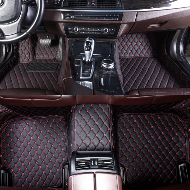 Black and Red Stitching Luxury Leather Diamond Car Floor Mats Manufacturers Black and Red Stitching Luxury Leather Diamond Car Floor Mats Manufacturers
