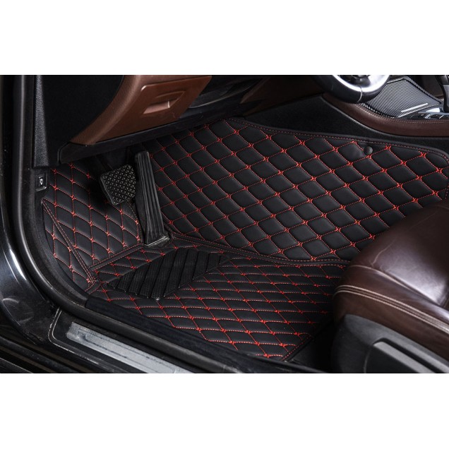 Black and Red Stitching Luxury Leather Diamond Car Floor Mats Manufacturers Black and Red Stitching Luxury Leather Diamond Car Floor Mats Manufacturers