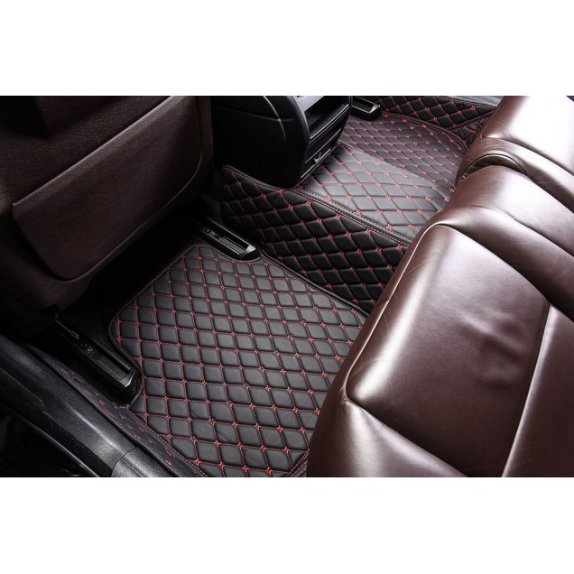 Black and Red Stitching Luxury Leather Diamond Car Floor Mats Manufacturers Black and Red Stitching Luxury Leather Diamond Car Floor Mats Manufacturers