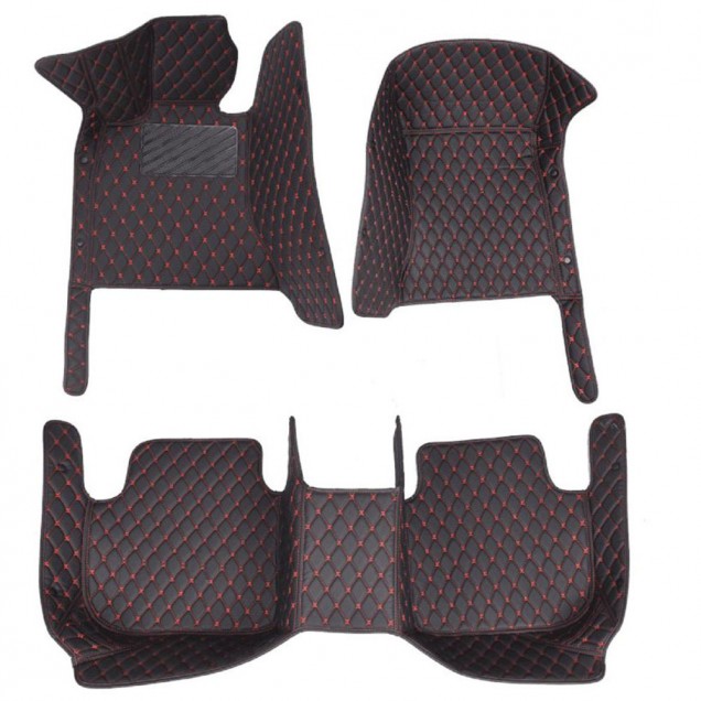 Black and Red Stitching Luxury Leather Diamond Car Floor Mats Manufacturers Black and Red Stitching Luxury Leather Diamond Car Floor Mats Manufacturers