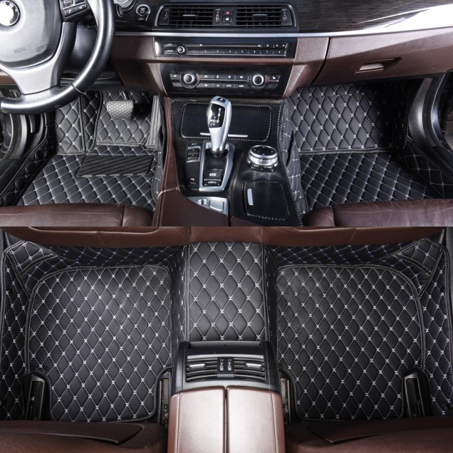 Black and White Stitching Luxury Leather Diamond Car Floor Mats Manufacturers Black and White Stitching Luxury Leather Diamond Car Floor Mats Manufacturers