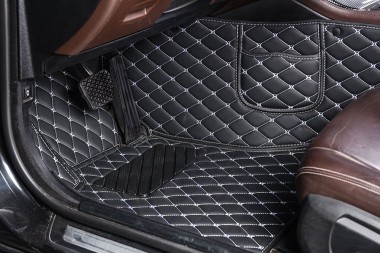 Black and White Stitching Luxury Leather Diamond Car Floor Mats Manufacturers