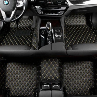 Black and Yellow Stitching Luxury Leather Diamond Car Floor Mats Manufacturers