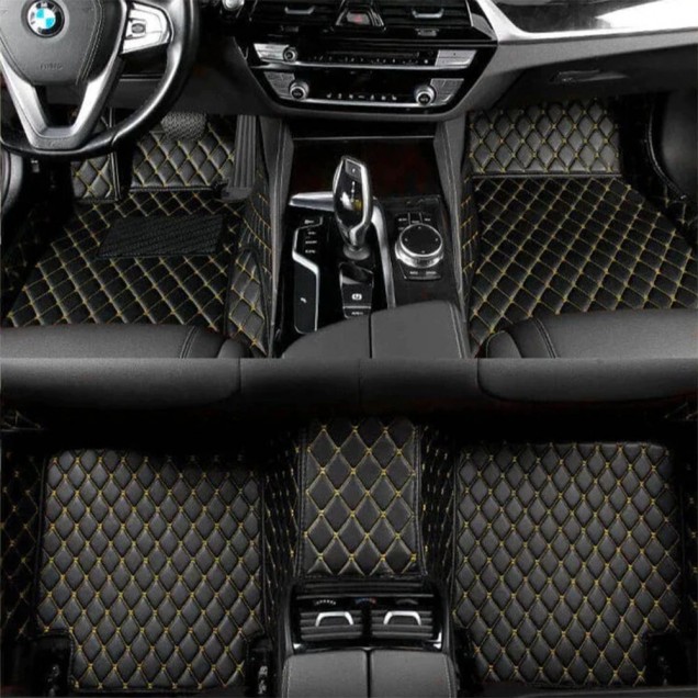 Black and Yellow Stitching Luxury Leather Diamond Car Floor Mats Manufacturers Black and Yellow Stitching Luxury Leather Diamond Car Floor Mats Manufacturers