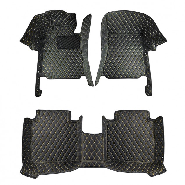 Black and Yellow Stitching Luxury Leather Diamond Car Floor Mats Manufacturers Black and Yellow Stitching Luxury Leather Diamond Car Floor Mats Manufacturers