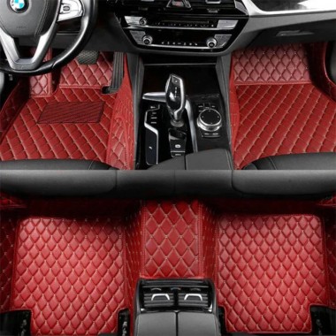 Wine Red Luxury Leather Diamond Car Floor Mats Manufacturers