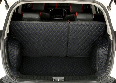 Black and Blue Stitching Full Cover Luxury Leather Diamond Trunk Car Floor Mats Manufacturers