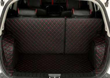 Black and Red Stitching Full Cover Luxury Leather Diamond Trunk Car Floor Mats Manufacturers