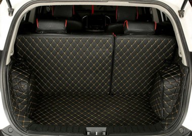 Black and Yellow Stitching Full Cover Luxury Leather Diamond Trunk Car Floor Mats Manufacturers