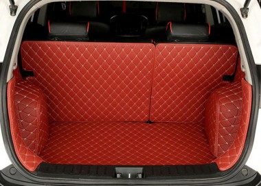 Wine Red Full Cover Luxury Leather Diamond Trunk Car Floor Mats Manufacturers