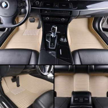Beige Luxury Leather Stripe Car Floor Mats Manufacturers