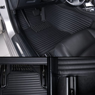 Black Luxury Leather Stripe Car Floor Mats Manufacturers