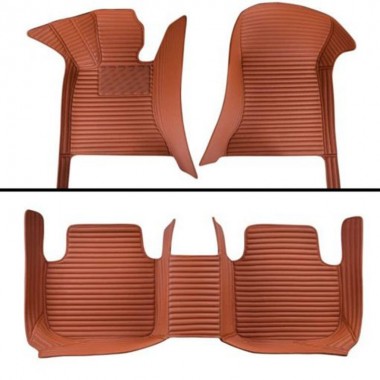 Brown Luxury Leather Stripe Car Floor Mats Manufacturers