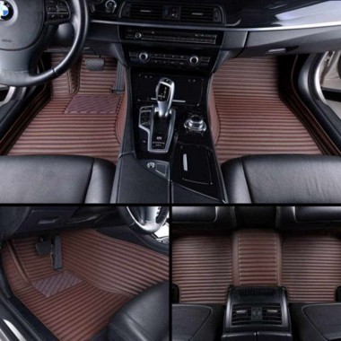 Dark Brown Luxury Leather Stripe Car Floor Mats Manufacturers