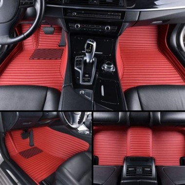 Maroon Luxury Leather Stripe Car Floor Mats Manufacturers
