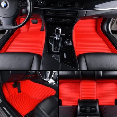 Red Luxury Leather Stripe Car Floor Mats Manufacturers