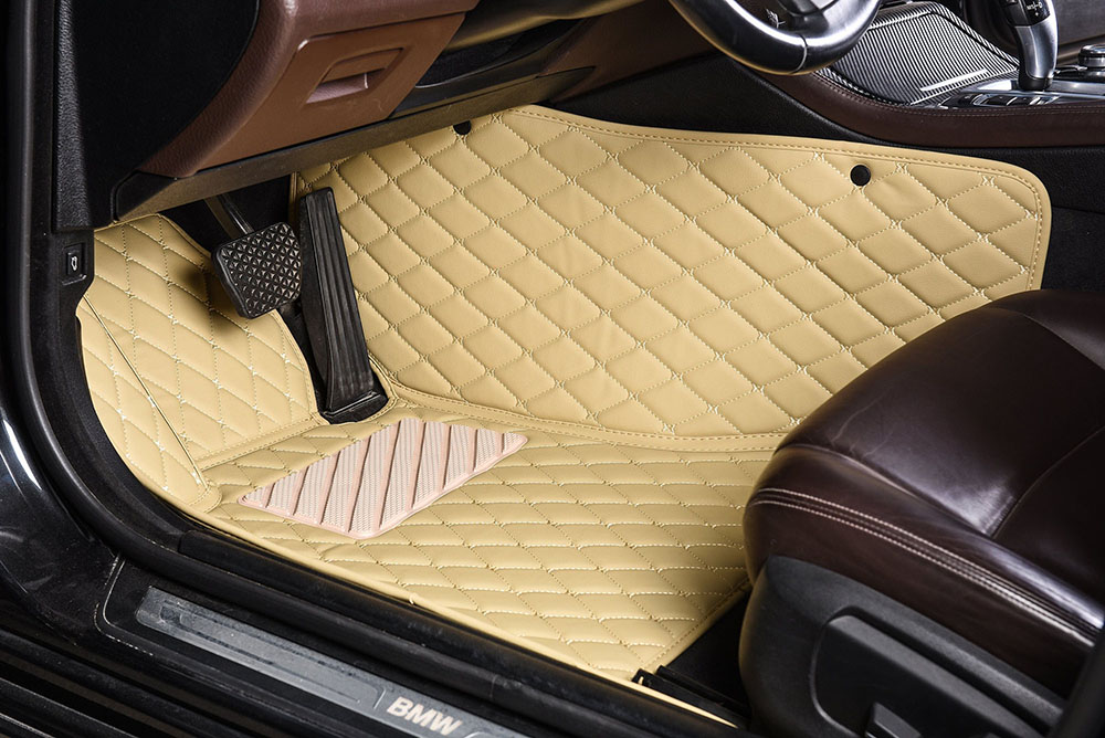 Beige Luxury Leather Diamond Car Mats Manufacturers