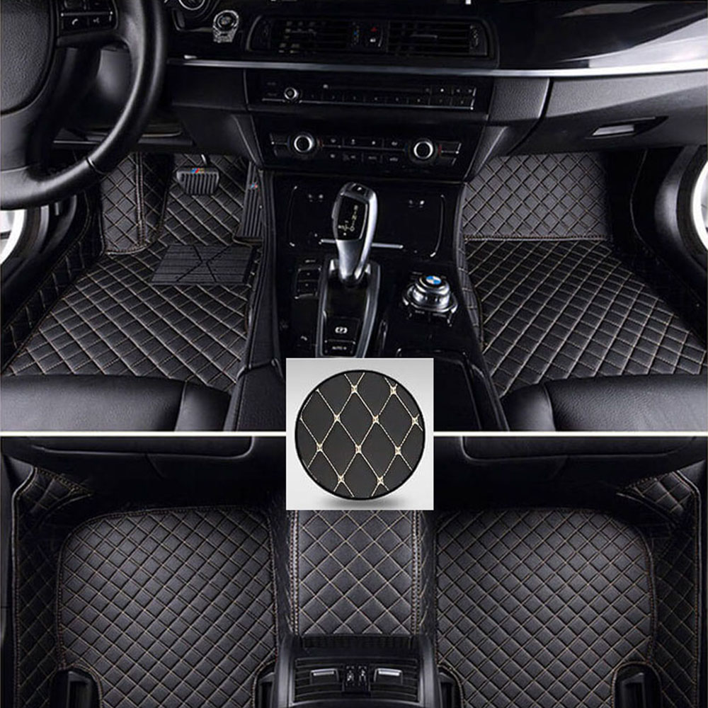 Black and Beige Stitching Luxury Leather Diamond Car Mats Manufacturers