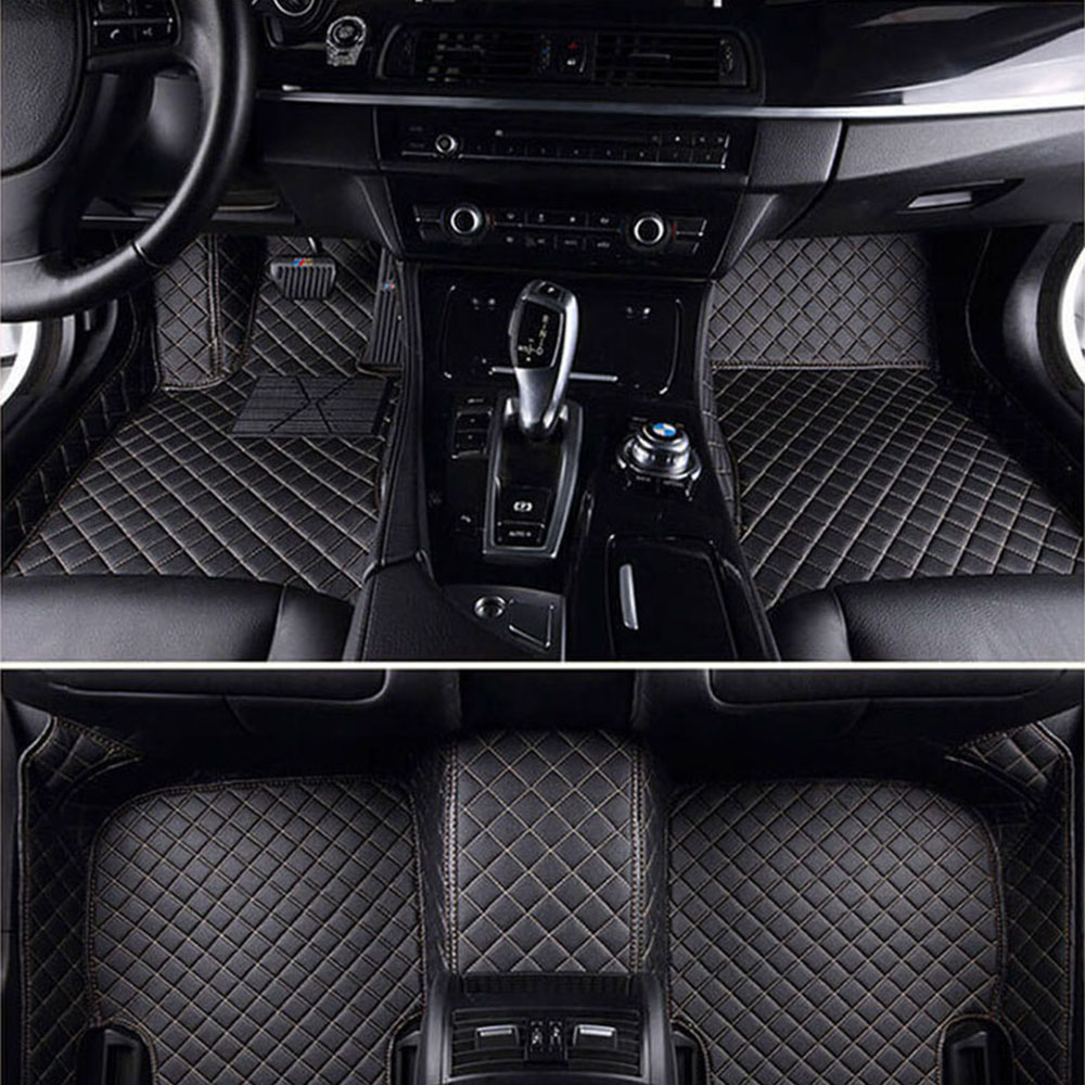 Black and Beige Stitching Luxury Leather Diamond Car Mats Manufacturers