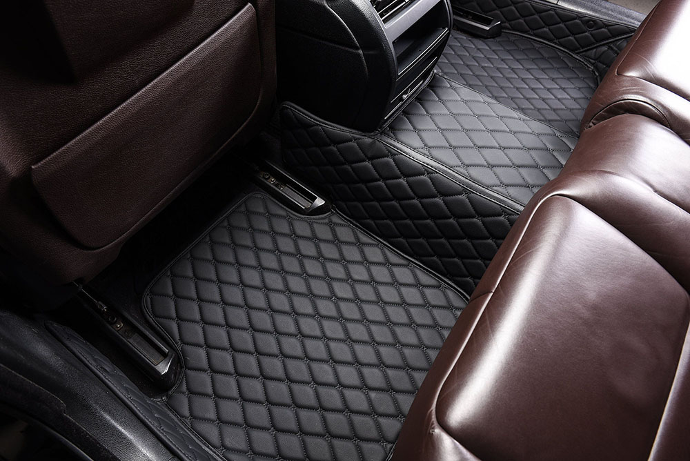 Black and Black Stitching Luxury Leather Diamond Car Mats Manufacturers