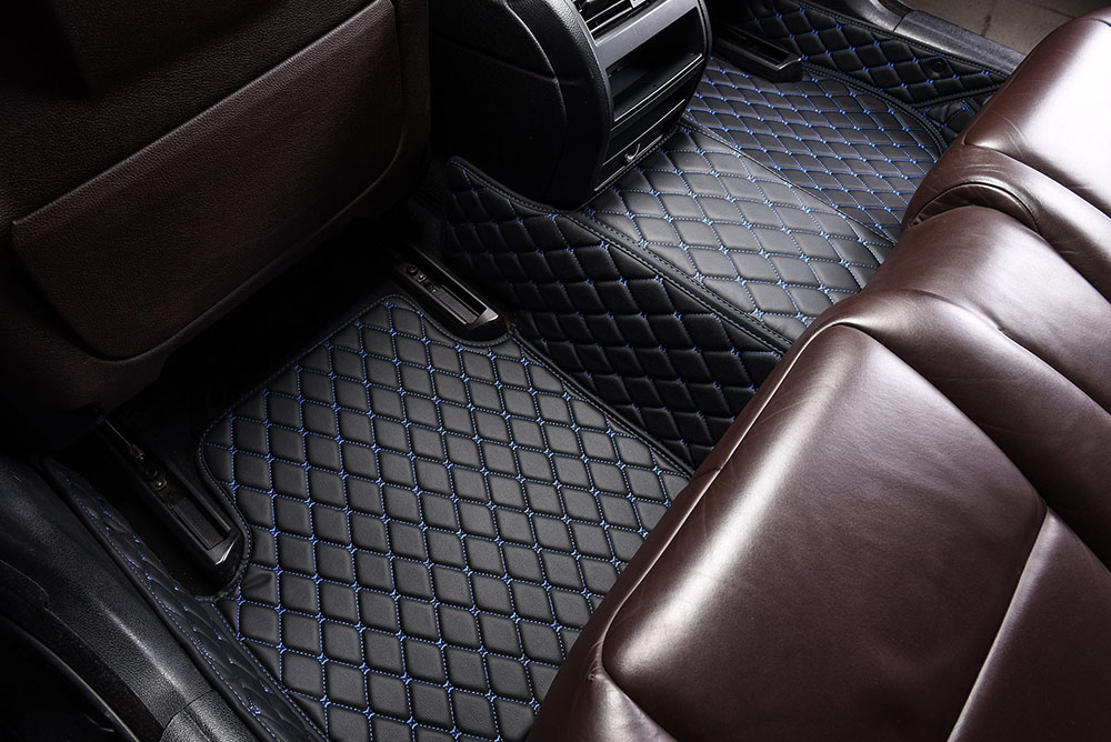 Black and Blue Stitching Custom Diamond Car Mats Manufacturers