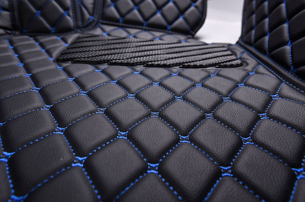 Black and Blue Stitching Luxury Leather Diamonds Car Floor Mats Manufacturers